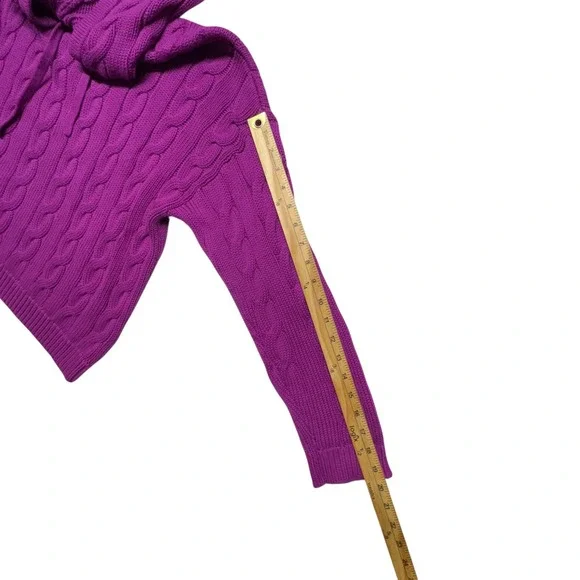 Lauren Ralph Lauren Cable Knit Sweater Hoodie XL Cotton Magenta Classic Chic - Picture 4 of 10